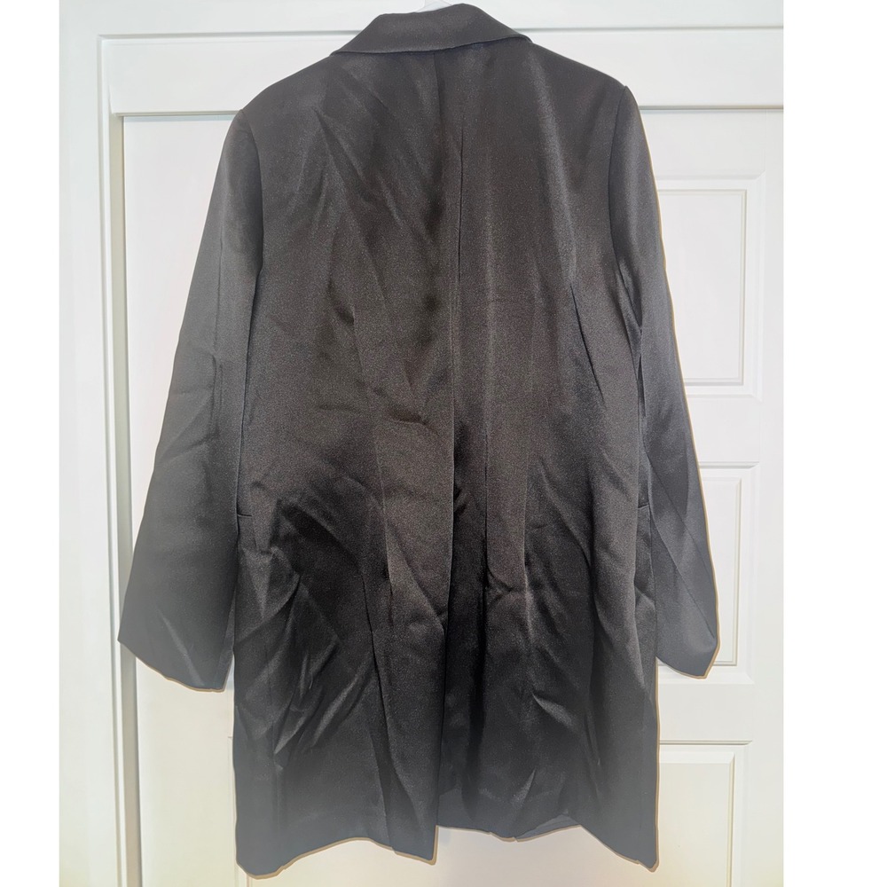 H&M sz XL Women Satin Double Breasted Black Lined Blazer Dress Career Party Chic - Picture 7 of 11